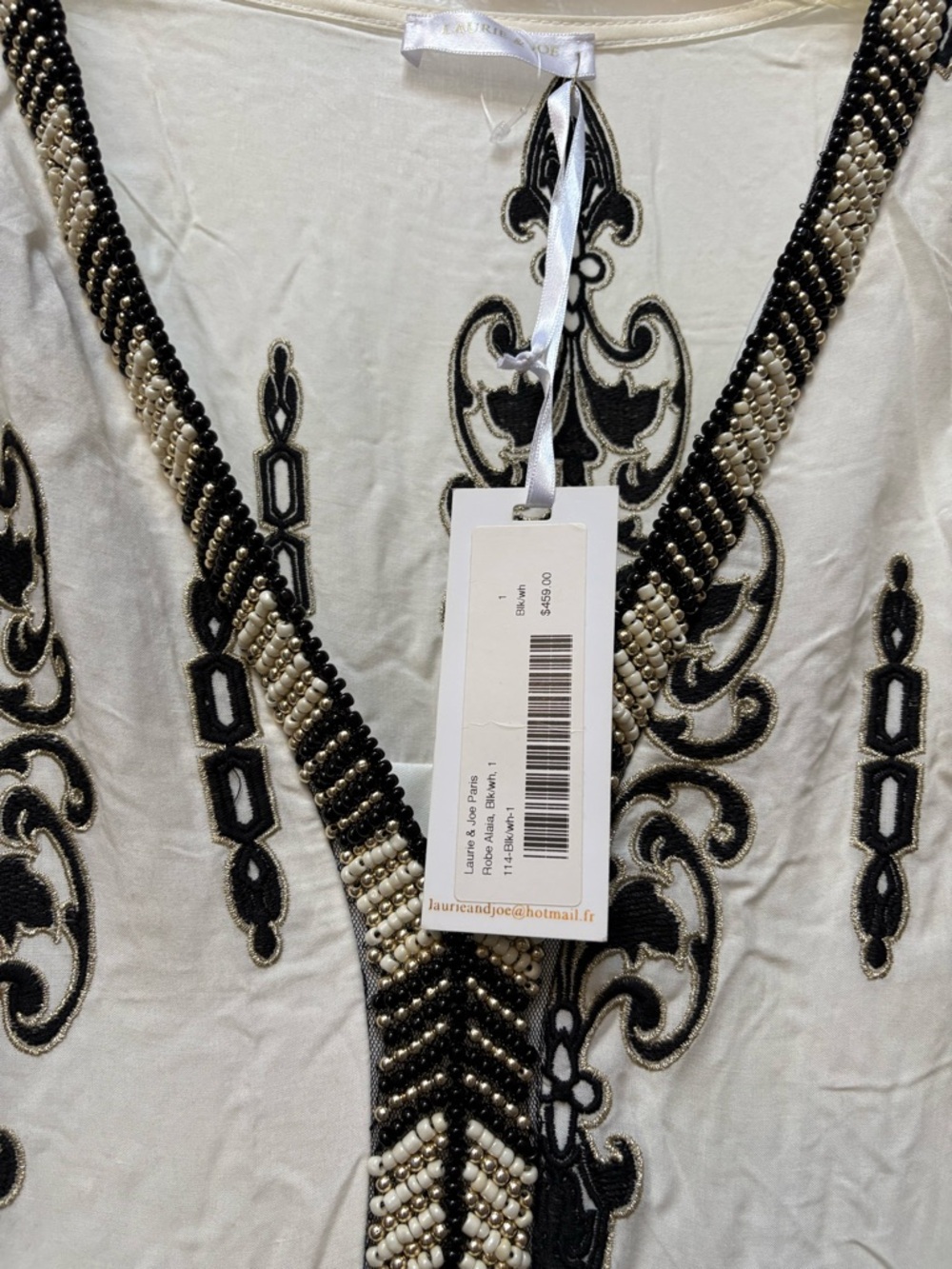 Laurie & Joe  Black & Ivory Beaded Lace Maxi Tiered Dress NWT - Picture 8 of 14